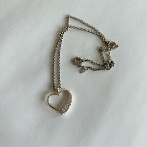 Vintage Avon PMB Open Heart Necklace | Silver Tone Rhinestone